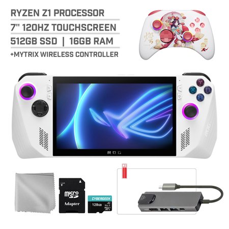 ASUS ROG Ally 512GB Gaming Handheld 7-inch Touchscreen 120Hz FHD 1080p AMD Ryzen Z1 Processor, Mytrix Touro Wireless Pro Controller, Hub, 128GB MicroSD Card, 5 Accessories: 6 in 1 Bundle