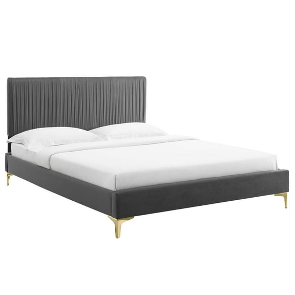 Modway Peyton Performance Velvet Queen Platform Bed in Charcoal