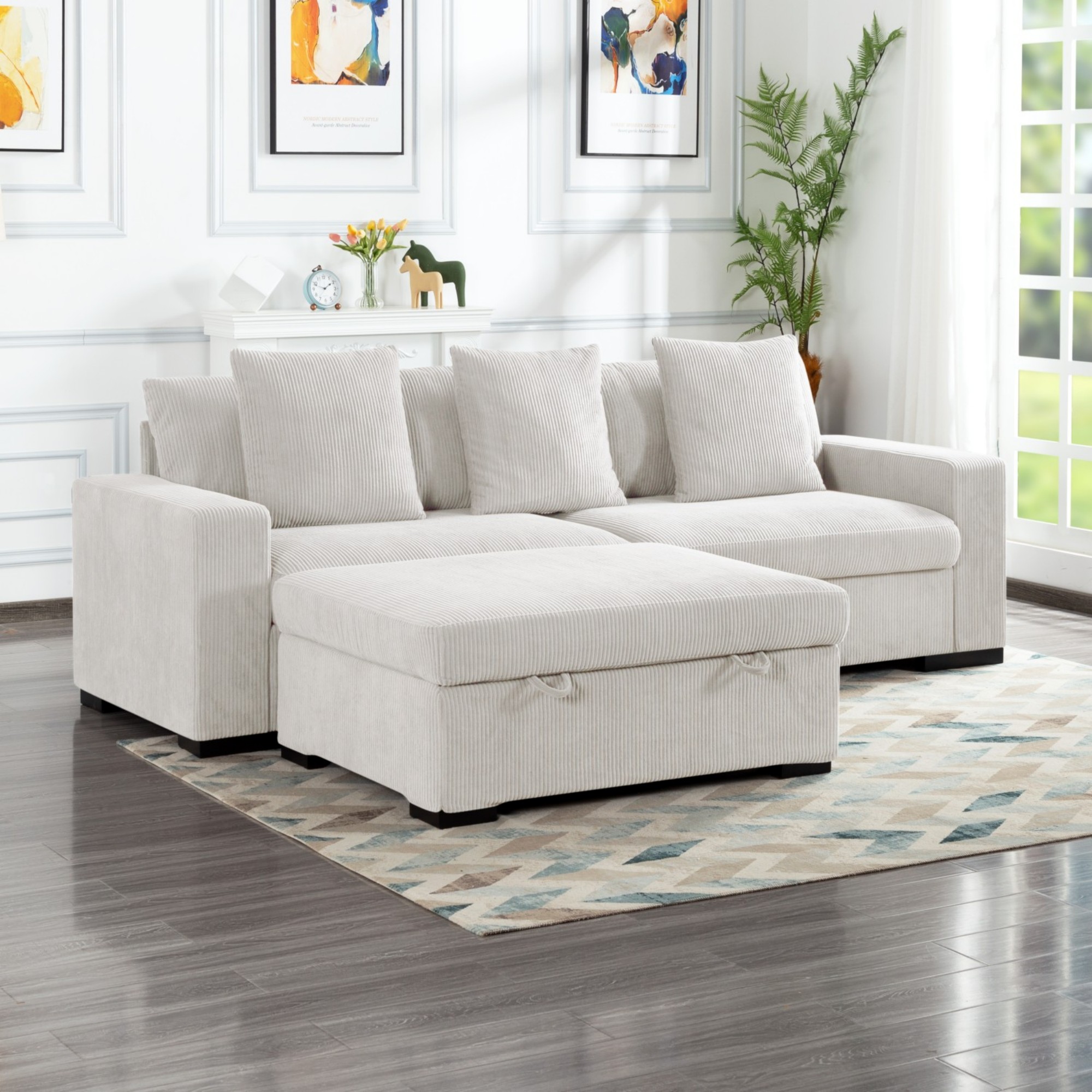Gewnee 103.5-Inch Modular Sectional Sofa with Ottoman, Modern Minimalist Style, Removable & Washable, Suitable for Living Room/Bedroom/Office