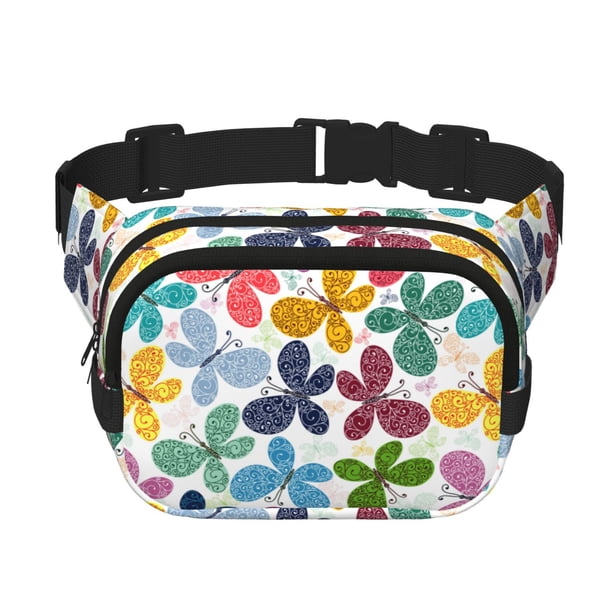 Fotbe Colorful Butterflies Cangurera Cuadrada con Estampado de Doble Capa, Bolsa de Cintura Ajustable Mini para Hombres y Mujeres