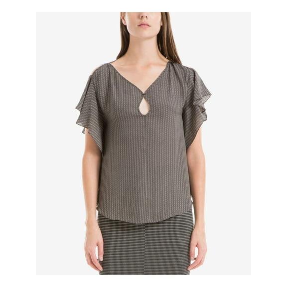 MAX STUDIO Womens Black Ruffled Geometric Sleeveless Keyhole Top S