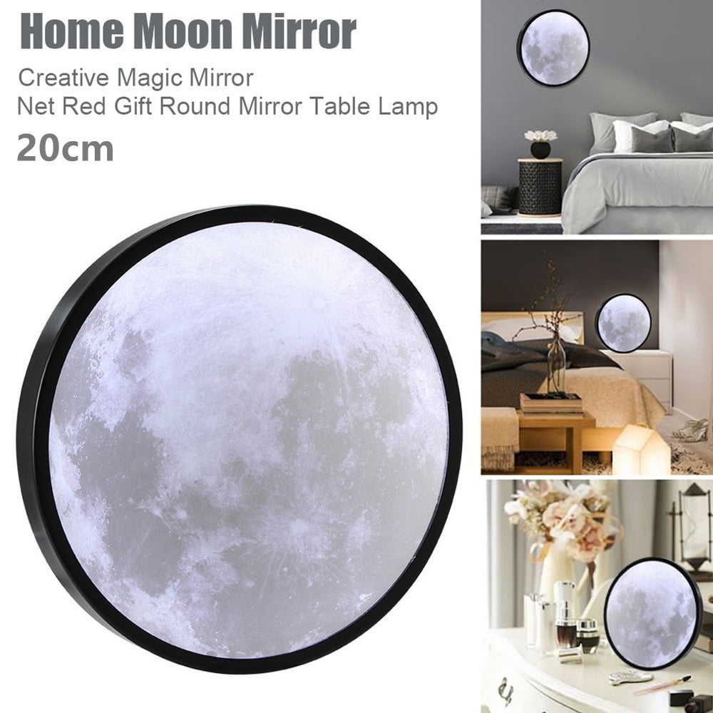 Vanity Moon Mirror Lamp Wall Decoration Round Wooden Frame Creative Gift 