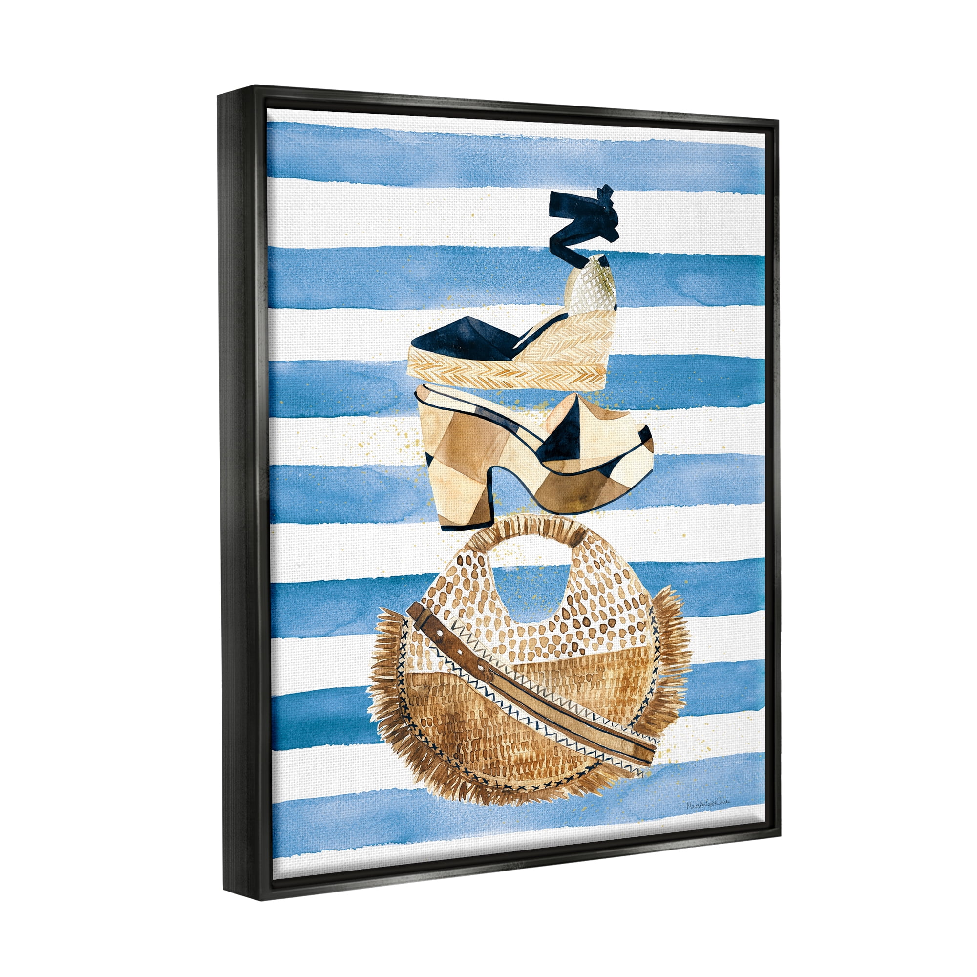 Stupell Industries Stacked Fashion Shoes Beauty & Fashion Painting Black Floater Framed Art Print Wall Art, 25 x 31