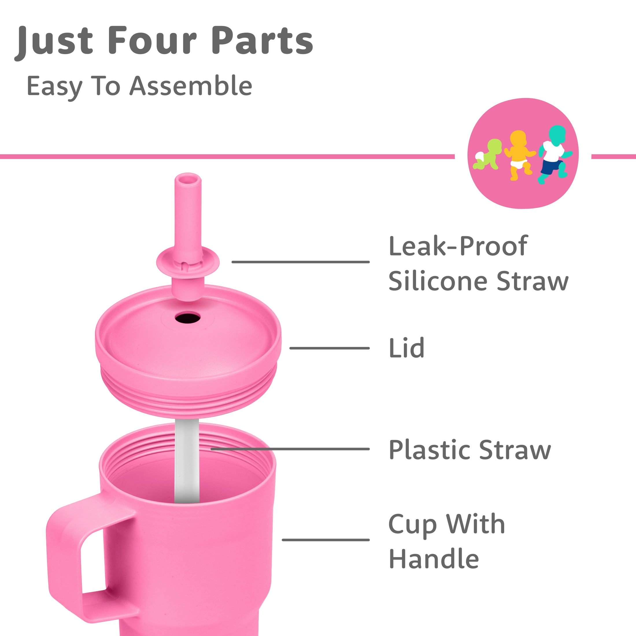 Re-Play 10 oz Toddler Tumbler 2-Pack – No-Spill Straw Cups, Dishwasher Safe, Pink/Sky Blue