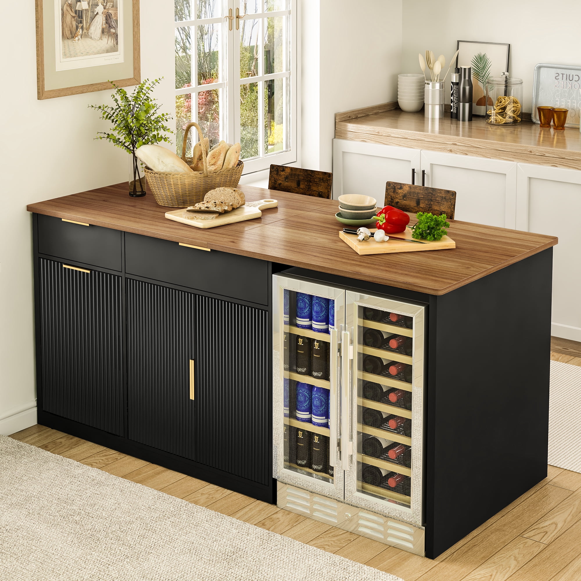 75.6"W Large Kitchen Island with Fridge Space, Modern Kitchen Bar Island Table