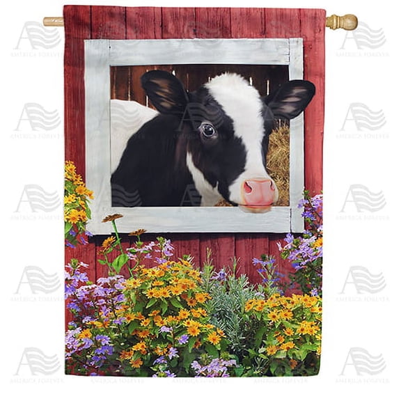 America Forever Spring Summer Holstein Cow House Flag Rustic Farmhouse Floral Barn 28 x 40 inch Double Sided Holiday Seasonal Yard Outdoor Decorative Flag