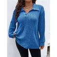 thumbnail image 4 of Suéter de Punto Informal de Talla Grande para Mujer, Cuello en V, Solapa, Color Liso, Camisa de Larga. Azul Real 5XL, 4 of 8