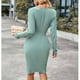thumbnail image 4 of Vestido cruzado con cuello en V para mujer, vestido ajustado corto con cintura tipo túnica fruncida y manga larga, 4 of 6