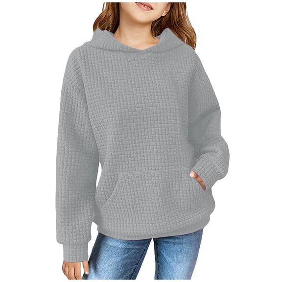 Aboser Kids Hoodies for Boys 7-8 Unisex Kids Waffle Pullover Sweatshirt Fall Casual Hoodie Tops Solid Color Classic Hooded Sweatshirts with Big Pockets for 4-14T Boys Girls