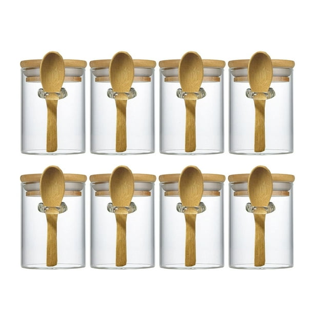 Set de 8 Frascos de Vidrio Livejun de 230 ml con Tapa y Cucharas de Bambú