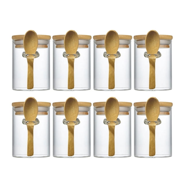 Set de 8 Frascos de Vidrio Livejun de 230 ml con Tapa y Cucharas de Bambú