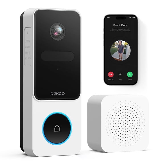 DEKCO 2K Wireless Video Doorbell Camera with Chime, Head-to-Toe View, Smart Package Detection, 2-Way Audio, Night Vision, WiFi Security Doorbell Camera