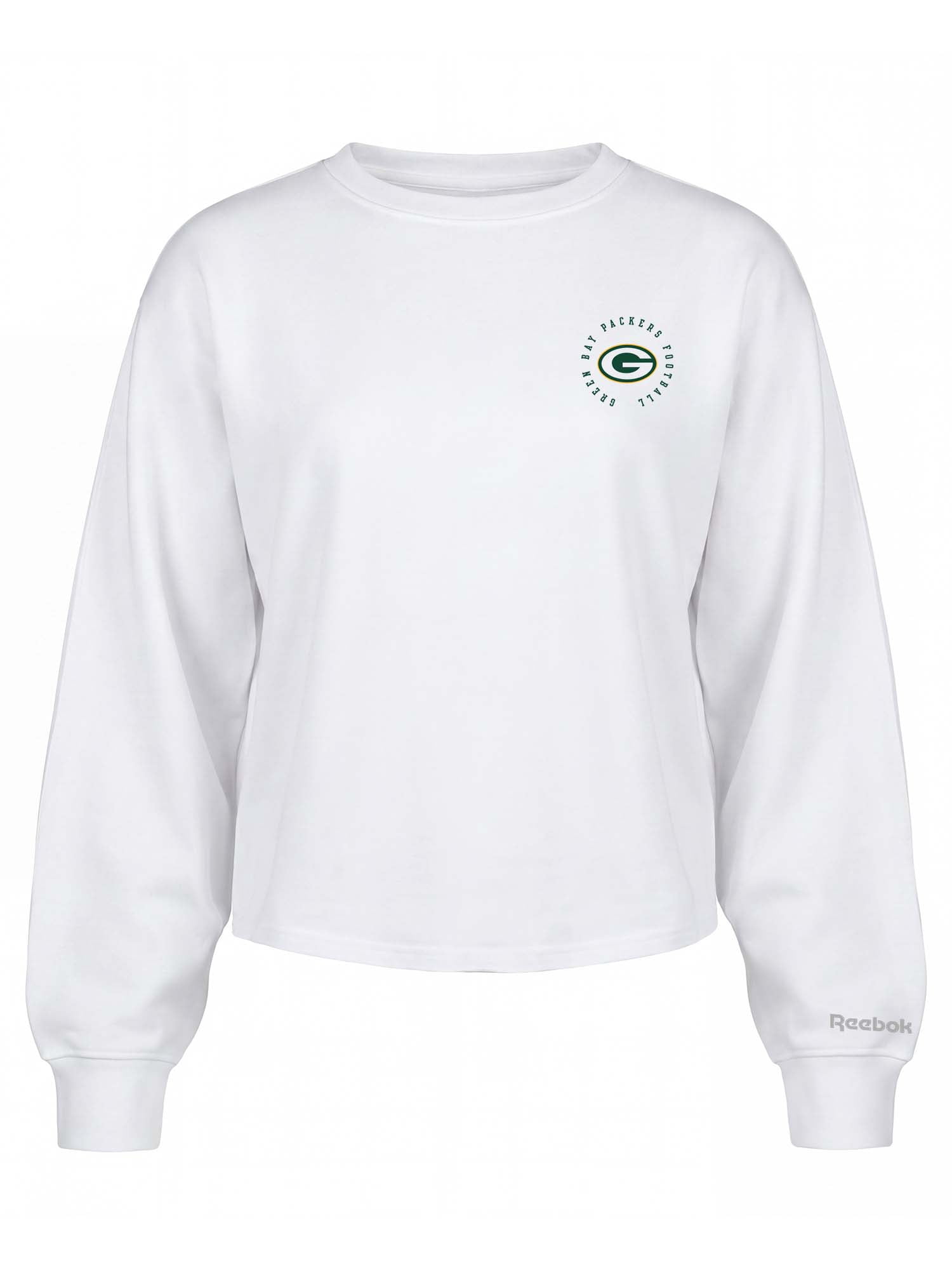 Green Bay Packers Reebok Womens White Heavyweight Cotton Long Sleeve Pullover