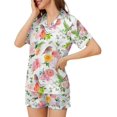 thumbnail image 3 of SKQIT Ensembles de Pyjama à Manches Courtes pour Femmes, 2 Pcs en Satin Doux Imprimé Mignon Chemise Boutonnée et Shorts, 3 of 8