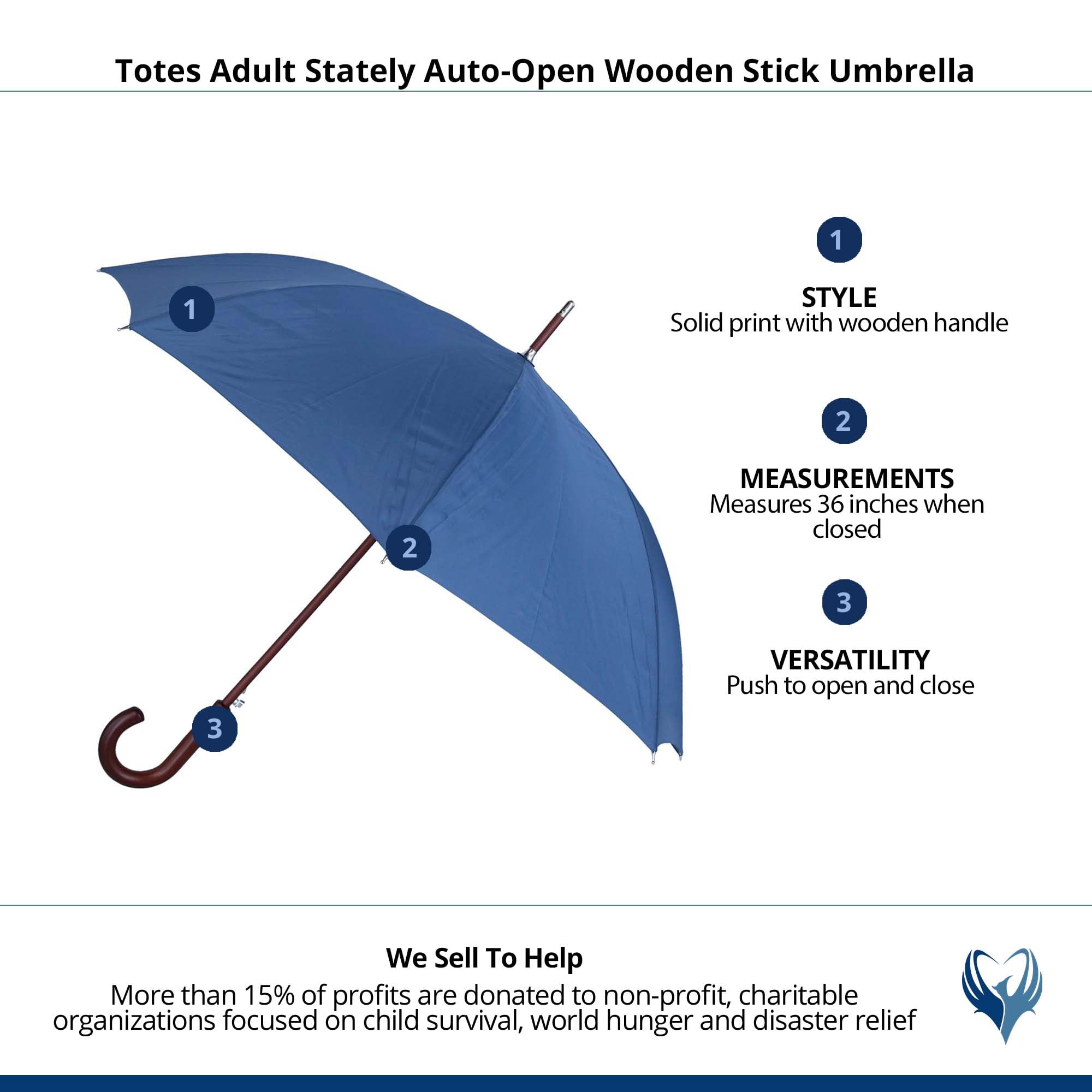 totes Auto Open Wooden Stick Umbrella,  Steele Blue,  One Size