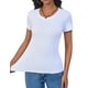 thumbnail image 2 of Tops ACANI básicos acanalados de manga corta para mujer, color blanco, talla XL, 2 of 5
