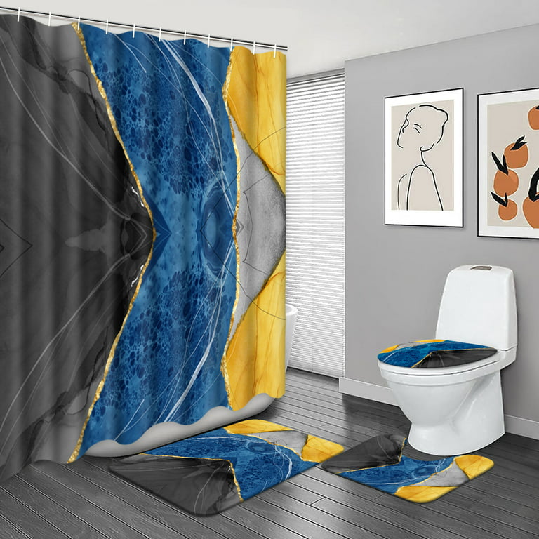 4 Pcs Shower Curtain Set withToilet Lid Cover & Bath Mat & Rug Set, Shower  Curtain with Durable Waterproof Fabric Shower Curtain for Bathroom Hotel
