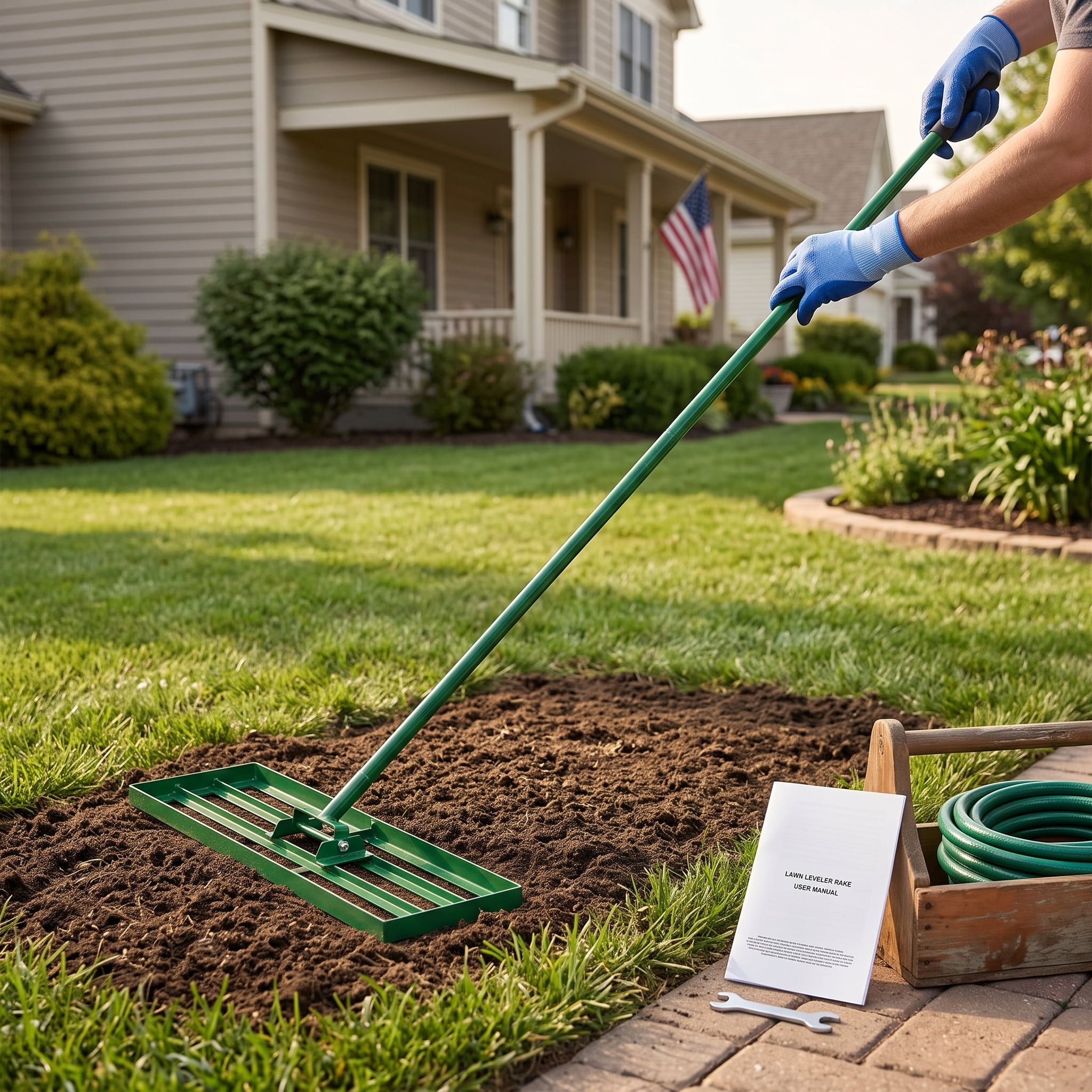 Lawn Leveling Rake with 30" x 10" Ground Plate, 7.28 lbs, 180° Rotation, for Yard Garden Golf Course Leveling