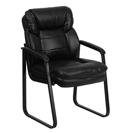 Flash Furniture Black LeatherSoft Executive Side Reception Chair with Lumbar Support and Sled Base