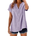 thumbnail image 3 of Aboser Womens Striped Button Down Shirts Dressy Casual Short Sleeve T Shirt Breathable Cotton Linen Blouses Loose V Neck Tops Work Office Blouse, 3 of 8