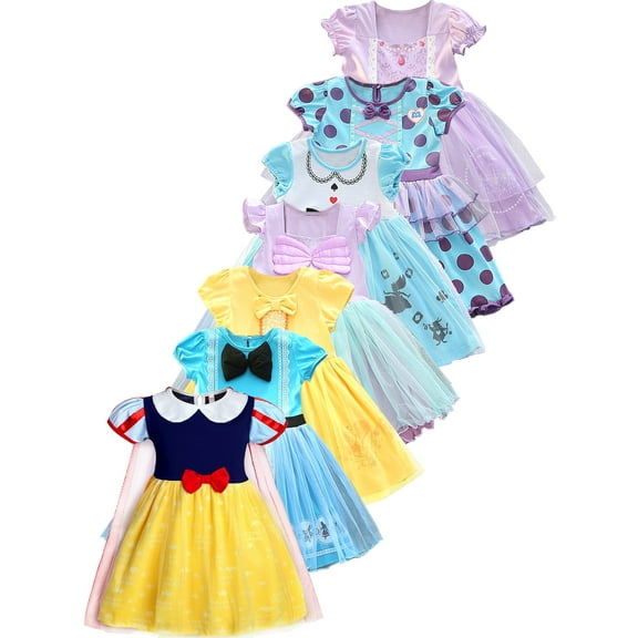 WIBACKER 1-6Y Girls Snow Princess Costumes Dresses with Cape Kids Fancy Dress Up for Halloween Party Cosplay Christmas - 1PCS