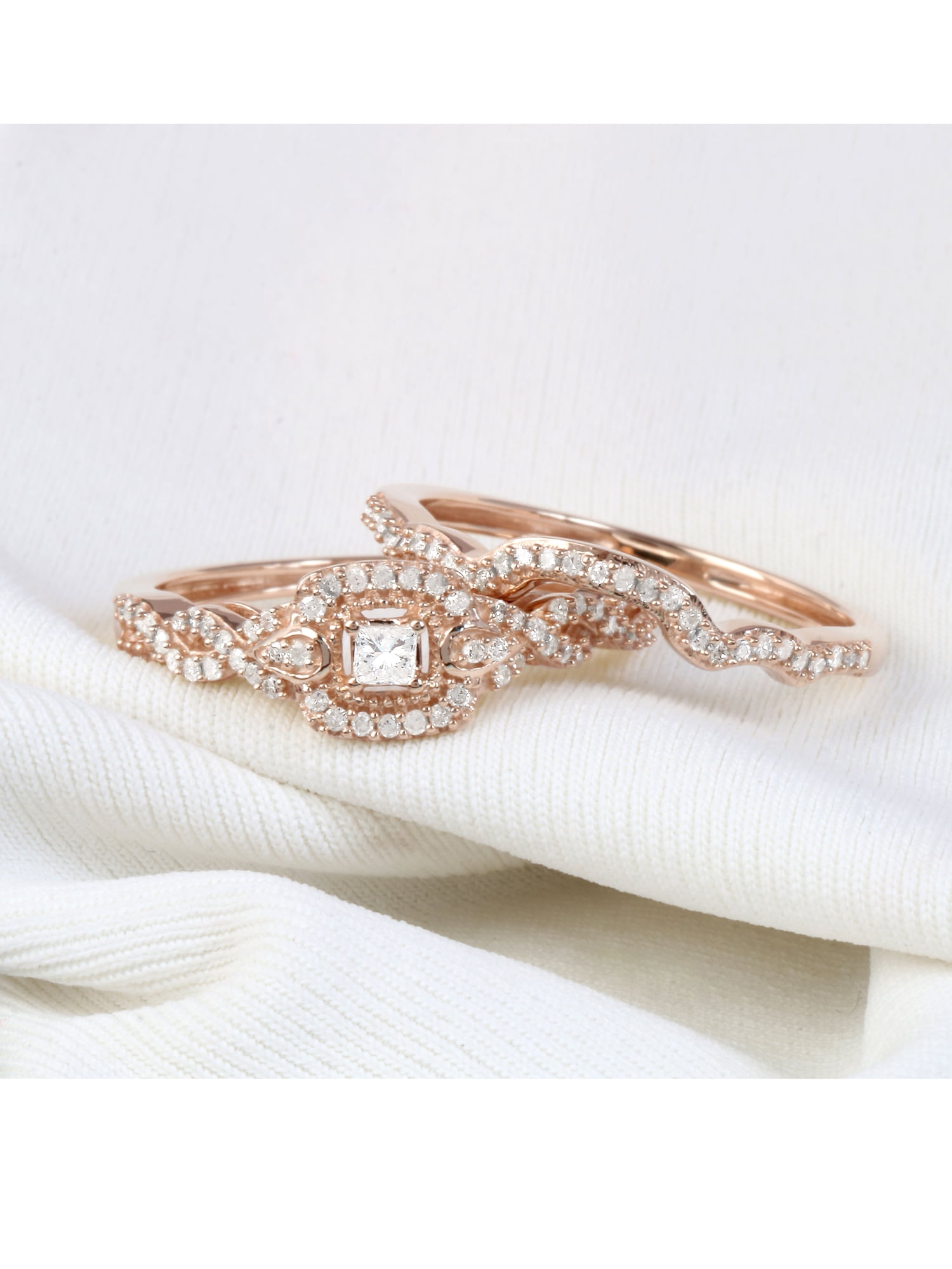 IMPERIAL Bridal 1/3 ct Diamond Twist Shank Engagement Wedding Set, 10K Rose Gold