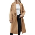 thumbnail image 6 of IROINNID Women's Trench Coat Notch Lapel Solid Color Long Sleeve Casual Autumn And Winter Medium Long Cardigan Button Coat Tops, Khaki, 6 of 9