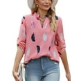 thumbnail image 2 of SHIBEVER Women Blouses 3/4 Sleeve Tunic V Neck Work Shirts Dressy Tops Casual Loose Cute Pink Size L, 2 of 5