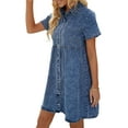 thumbnail image 7 of luvamia Women's Casual Short Sleeve Button Down Tiered Denim Babydoll Short Dress Sizes S-2XL, 7 of 7