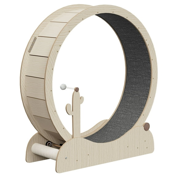 ZENY 43 Inch Large Cat Exercise Wheel Solid Wood Indoor Cat Treadmill Safety Lock & Minimized Gap Design for Safe Running, Natural