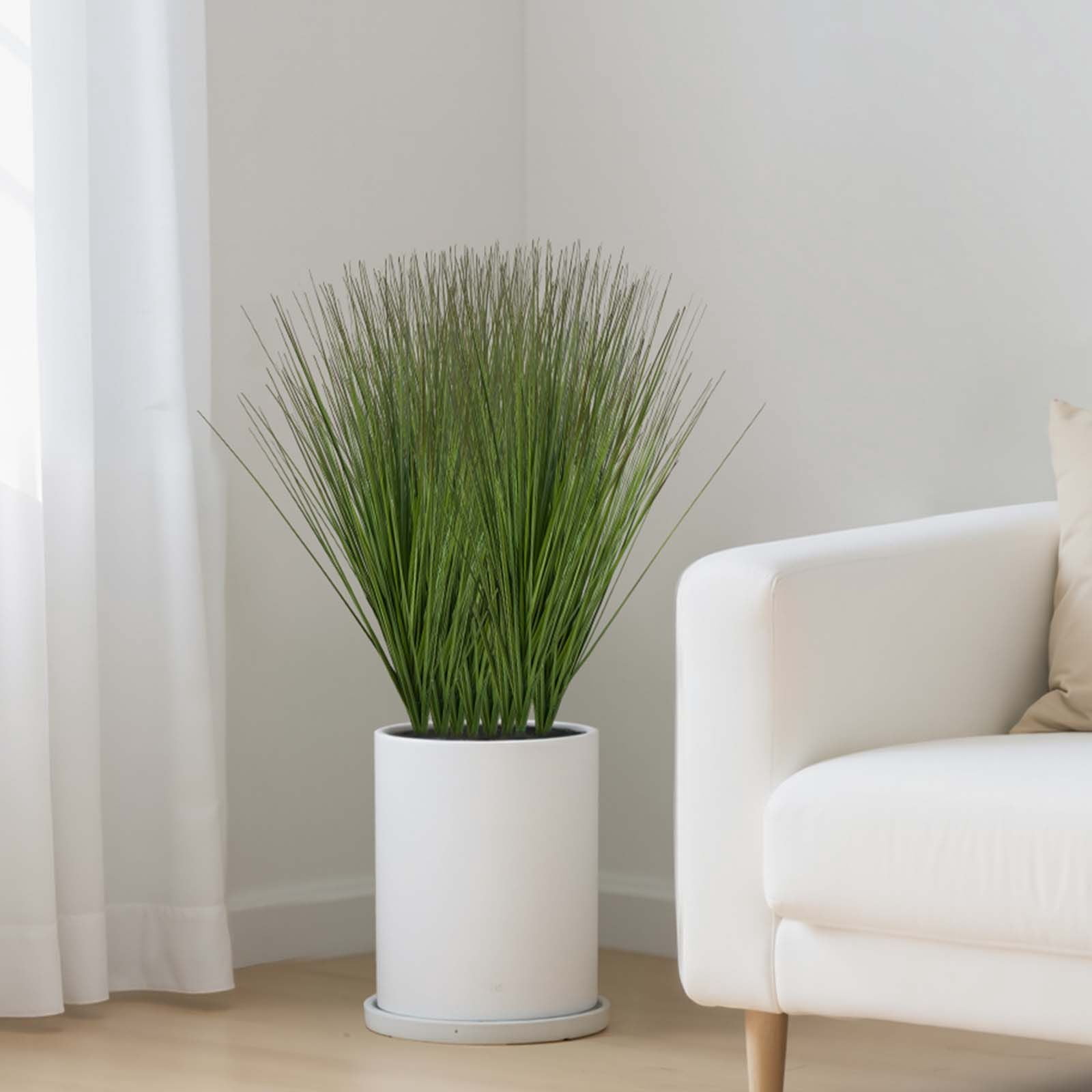 Artificial Onion Grass 8-Pack, 27 Inch Tall PVC Plants with 8 Stems Each, Lifelike Texture, No Watering Needed, Indoor Outdoor Decor for Home Garden Office