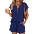 thumbnail image 2 of Lumtrix Womens Henley 2 Piece Short Sets Summer 2026 Lounge Summer Beach Airport Travel Vacation Outfits Matching Sweatsuit with Pockets Blue L, 2 of 3