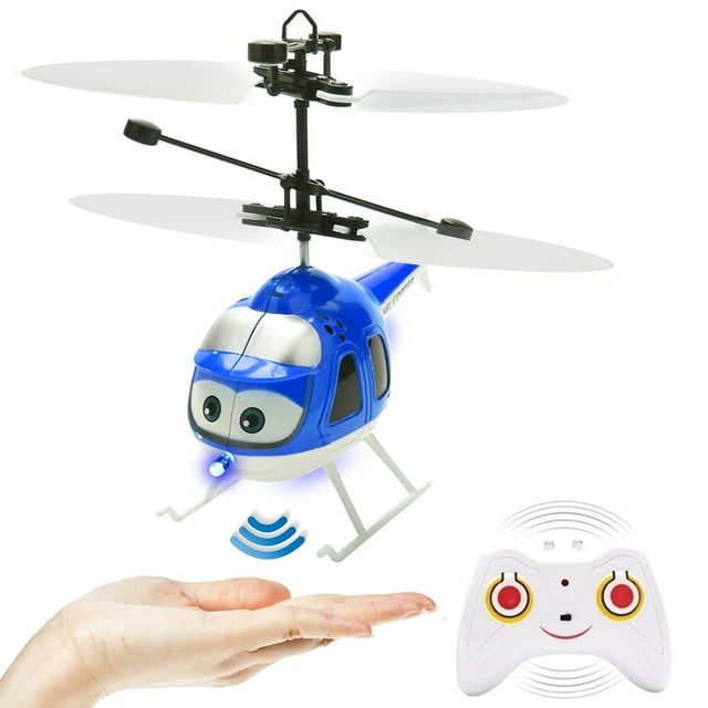 Juguete volador con detección inteligente de dibujos animados, helicóptero de control remoto con luz LED