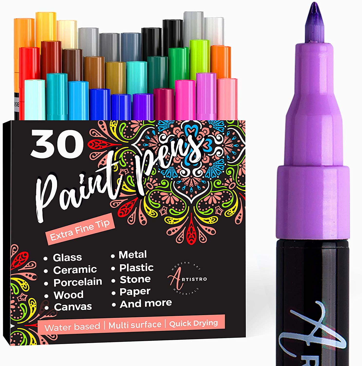 Shuttle Art 36 Colors Dual Tip Acrylic Paint Markers, Dot Tip and Fine Tip  Acrylic Paint Pens for Rock Painting, Ceramic, Wood, Canvas, Plastic