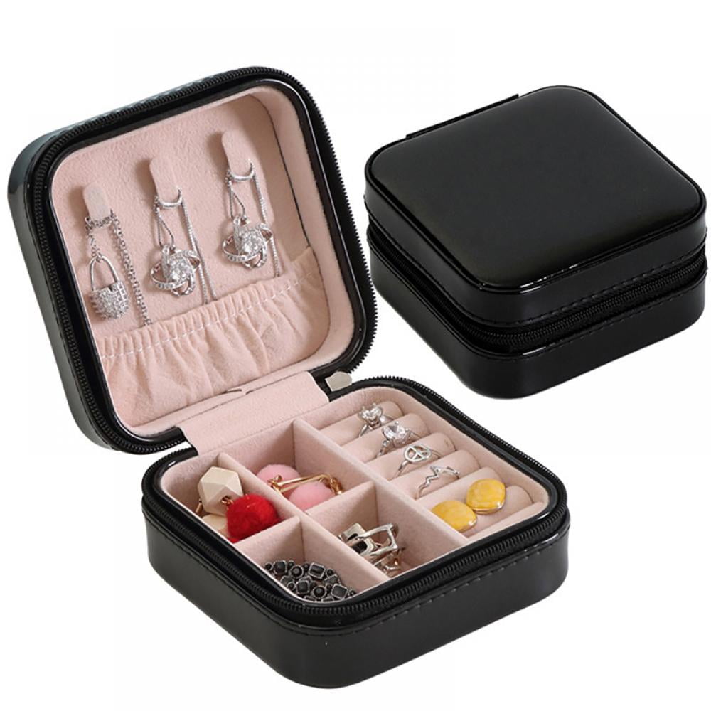 Round Portable Jewelry Holder Layers Box PU Leather Travel Jewellery Storage 