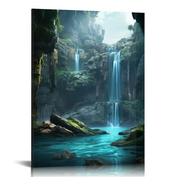 JRXY  Waterfall Canvas Wall Art Peaceful Waterfall Canvas Prints Paintings Landscape Forest Nature Picture Print on Canvas Artwork Framed for Office Living Room Decorations 12x16 in