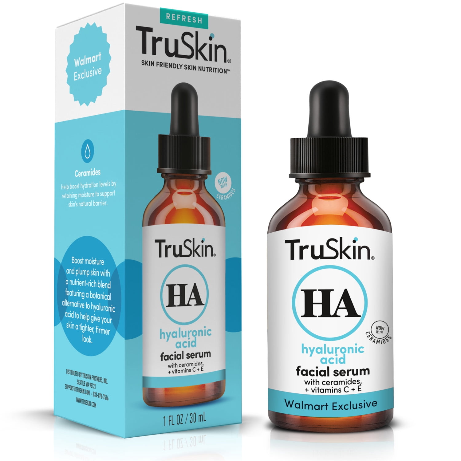 (3 pack) TruSkin Hyaluronic Acid Face Serum, Dual-Action Hydration with Ceramides & Aloe, 1 fl oz