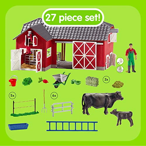 Løsne enestående opkald Schleich, Farm World Large Red Barn Farm Toy House Playset with Farmer &  Black Angus Calf Animal Figure, 27-Pieces, 15" Tall X 22" Wide, Kids Toys  Gift for Ages 3+ - Walmart.com