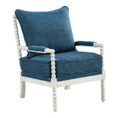 OSP Home Furnishings Kaylee Spindle Chair in Navy Fabric with White Frame