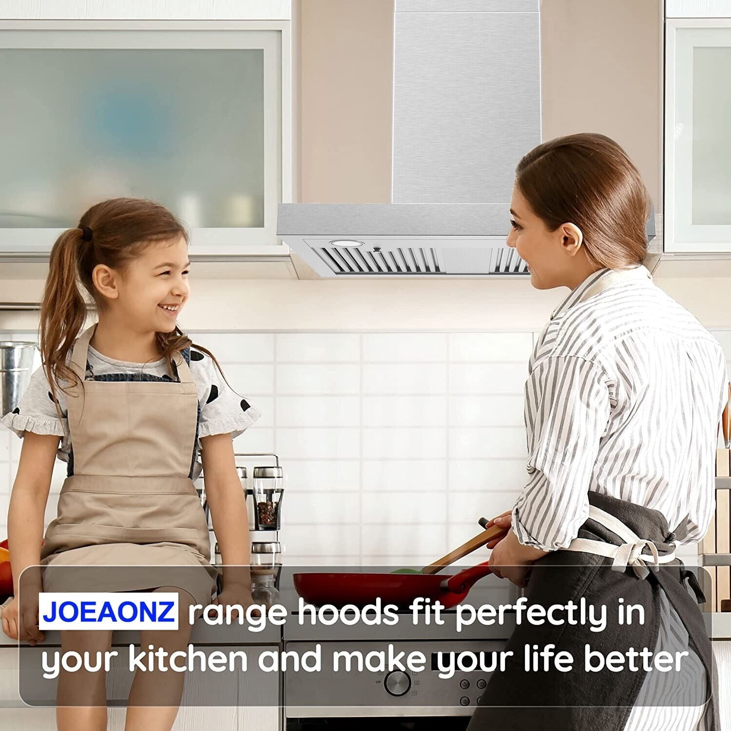 Joeaonz 30-Inch Wall-Mount Range Hood 900CFM Stainless Steel 3-Speed Exhaust with LED Bulbs