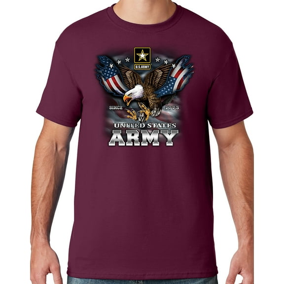 Mens US Army Patriotic Eagle T-shirt, 5XL Maroon