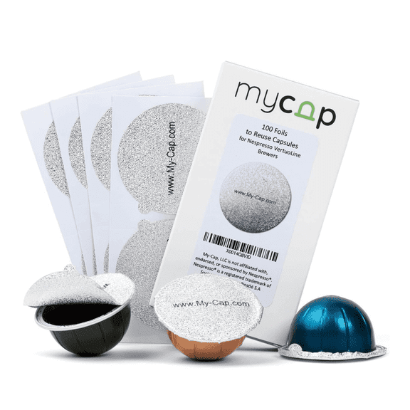 My-Cap 100 Aluminium Foil Lids to Reuse Nespresso VertuoLine Brewer Capsule