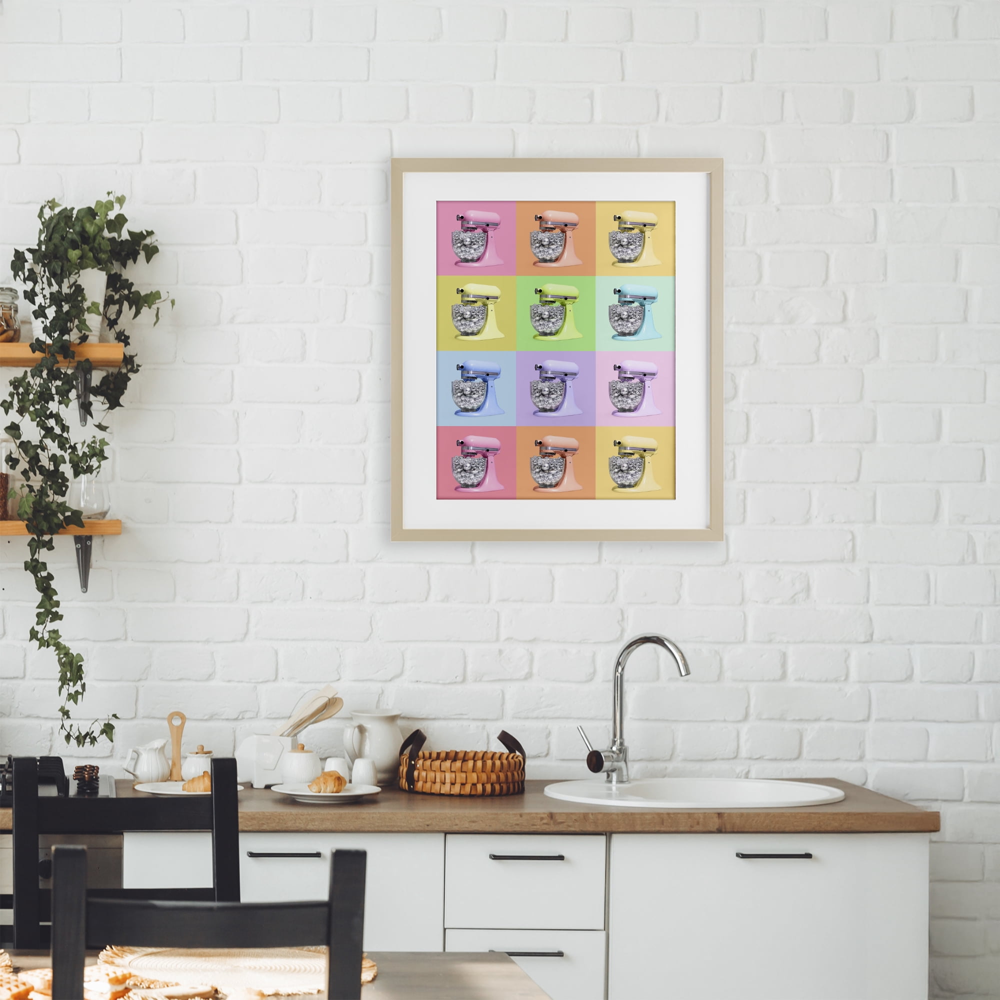 Stupell Industries Disco Ball Kitchen Mixer Collage Birch Framed Print Under Glass, design by LISH Creative