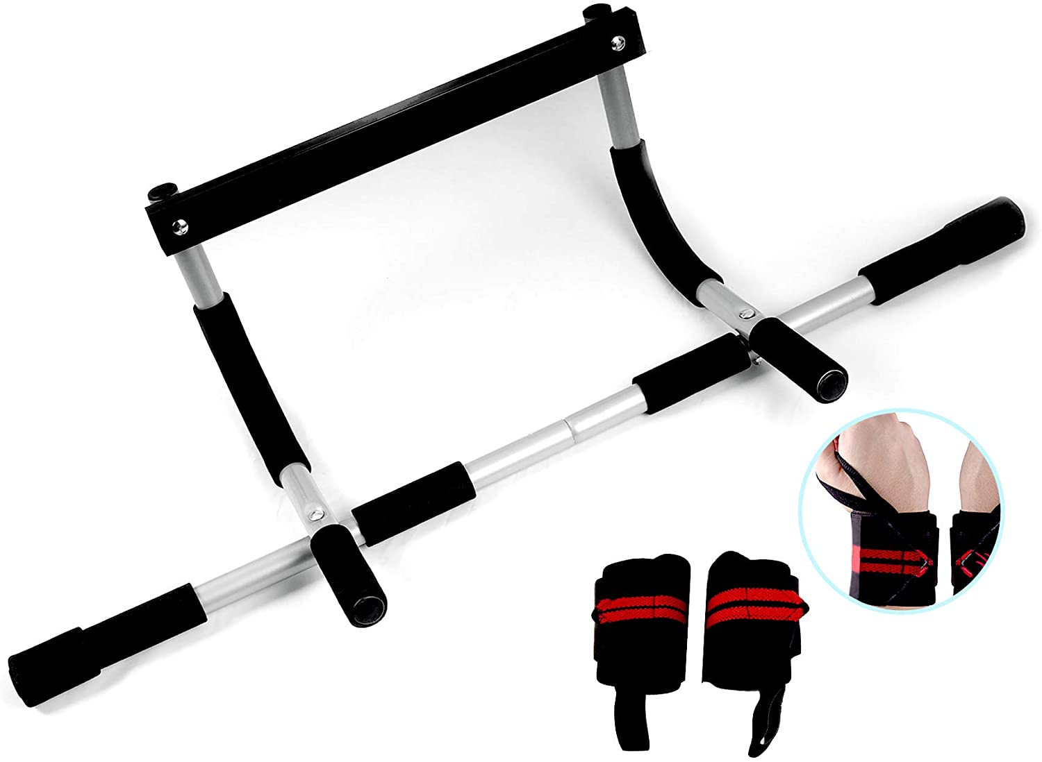 ENAVANT Heavy Duty Doorway Pull Up Bars, Chin Up Bars, with Wrist Wraps