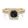 thumbnail image 2 of Gem Stone King 18K Yellow Gold Plated Silver Ring Onyx Moissanite (1.44 Cttw), 2 of 5