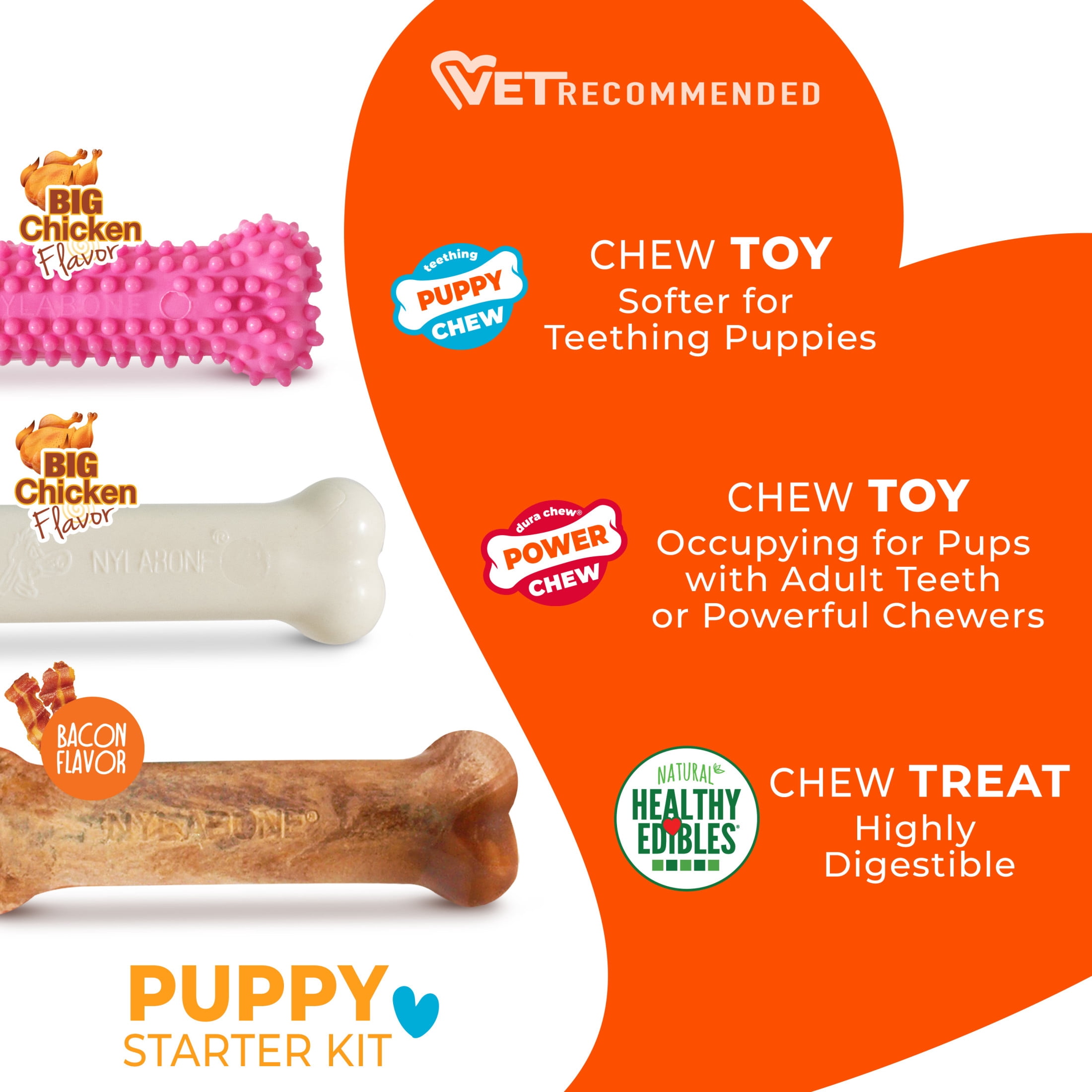 Nylabone Welpen-Kauspielzeug – 3er Pack, Größe M – Weich Für Zahnende Welpen