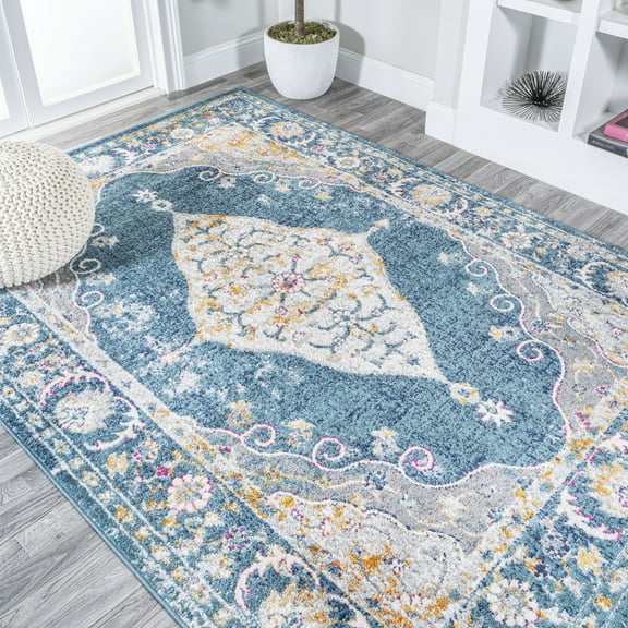JONATHAN Y MODERN PERSIAN 5 x 8 Area Rug, Zelda Bohemian Cottage Medallion - Turquoise/Gray, MDP213A-5