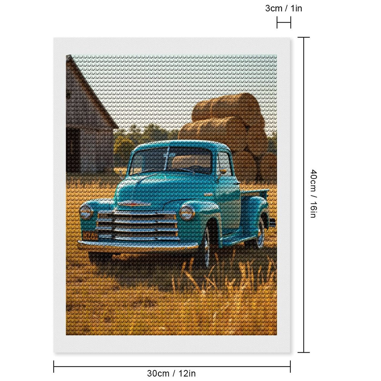 Diamond Art Kits for Adults, Vintage Blue Truck Rustic Farm Scene 5D Diamond Painting Kits for Adults Beginners, DIY Full Drill Diamond Painting, Gem Art and Crafts 12x16