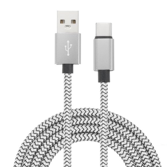 Uxcell USB Type C Charger Cable, Type-C to USB A Braided Charging Cord Data Transfer Cable Silver 6.56 ft 1
