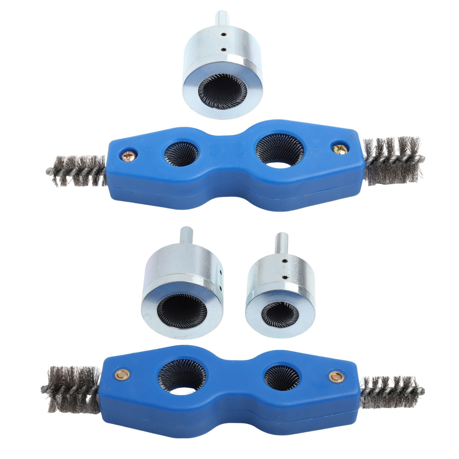 Wuweikeji Copper Pipe Cleaner with 4in1 Battery Brush Dual Head for Drill 15+22mm Plumbing Cleaning Metal Tube Battery Brush Accessories